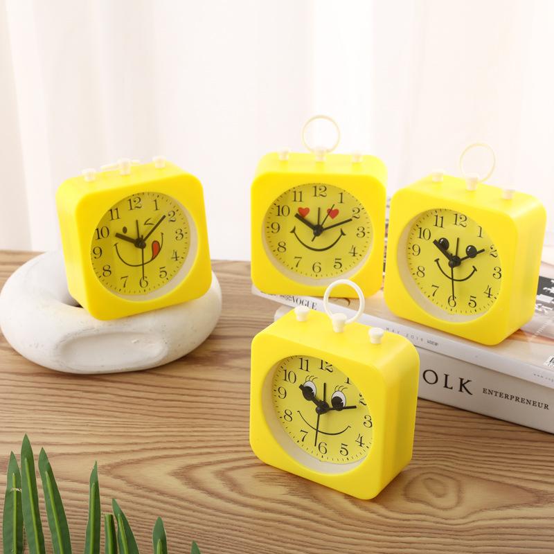 Simple Cartoon Small Alarm Clock Square with Lifting Ring Cute Shape