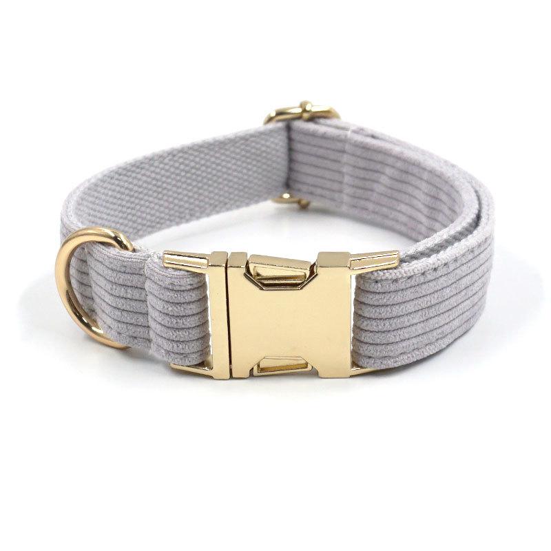 Personalized Gray Corduroy Dog Collar with DIY Engraving Large