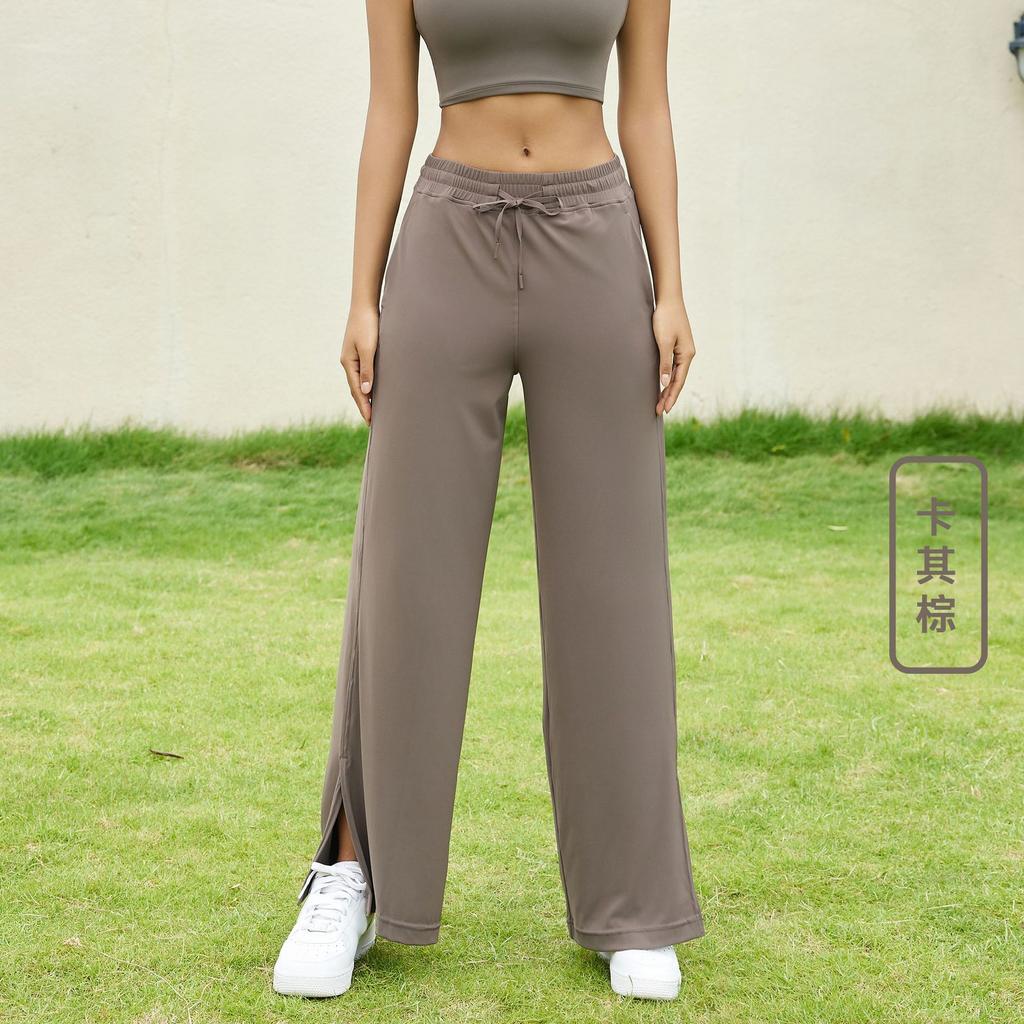 Sweatpants 7A Antibacterial Yoga Trousers High Waist Wide Leg Trousers Side Split Ends Women's Summer Loose Straight Pants Casual Wear