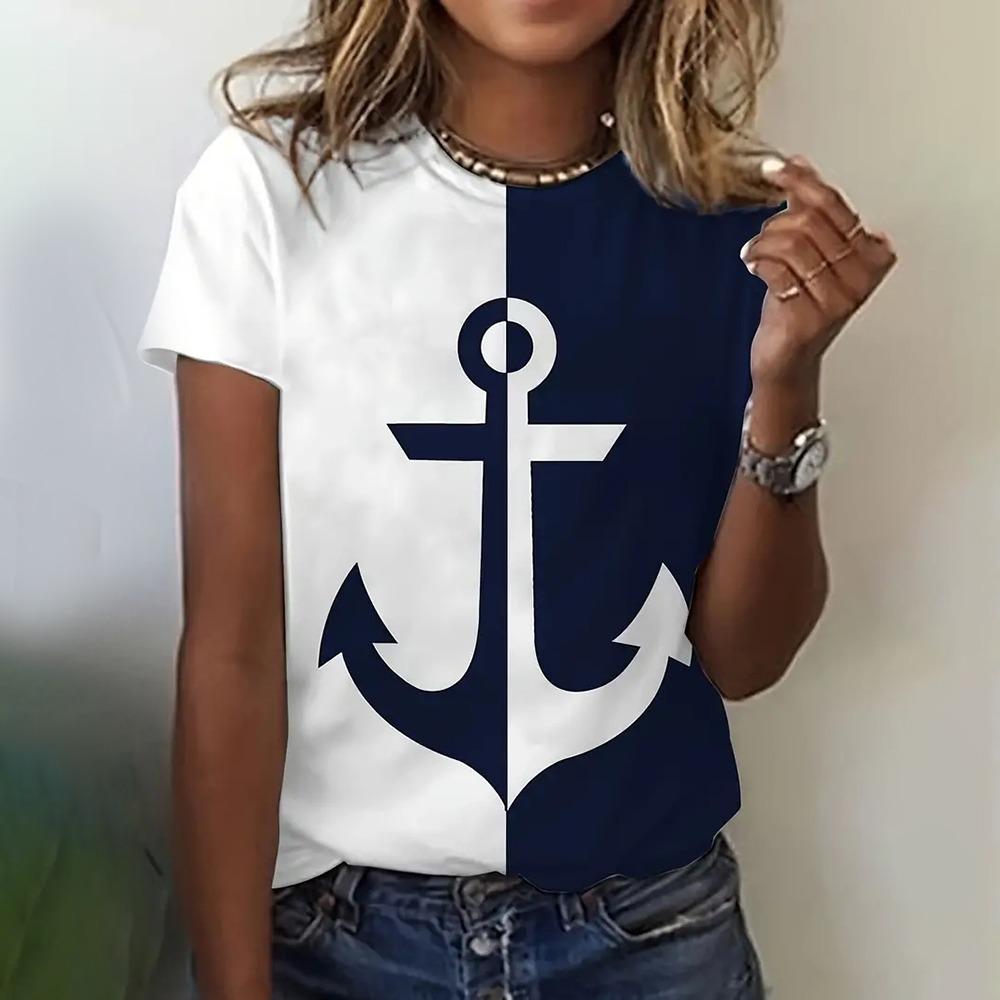 Женская футболка с коротким рукавом, новый топ с круглым вырезом, топ с 3D-печатью XL