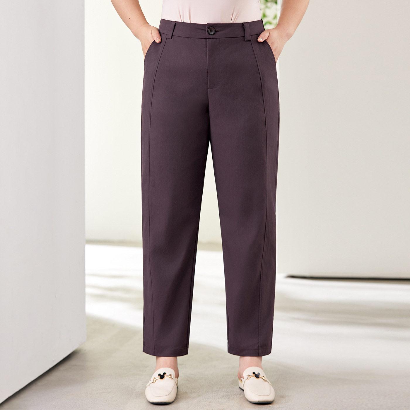 

Purple High-Waisted Cropped Pants for Plus Size Women - Slim, Elastic, Versatile Tapered Harem Style for Spring/Summer 5XL (170-190 lbs) фиолетовый