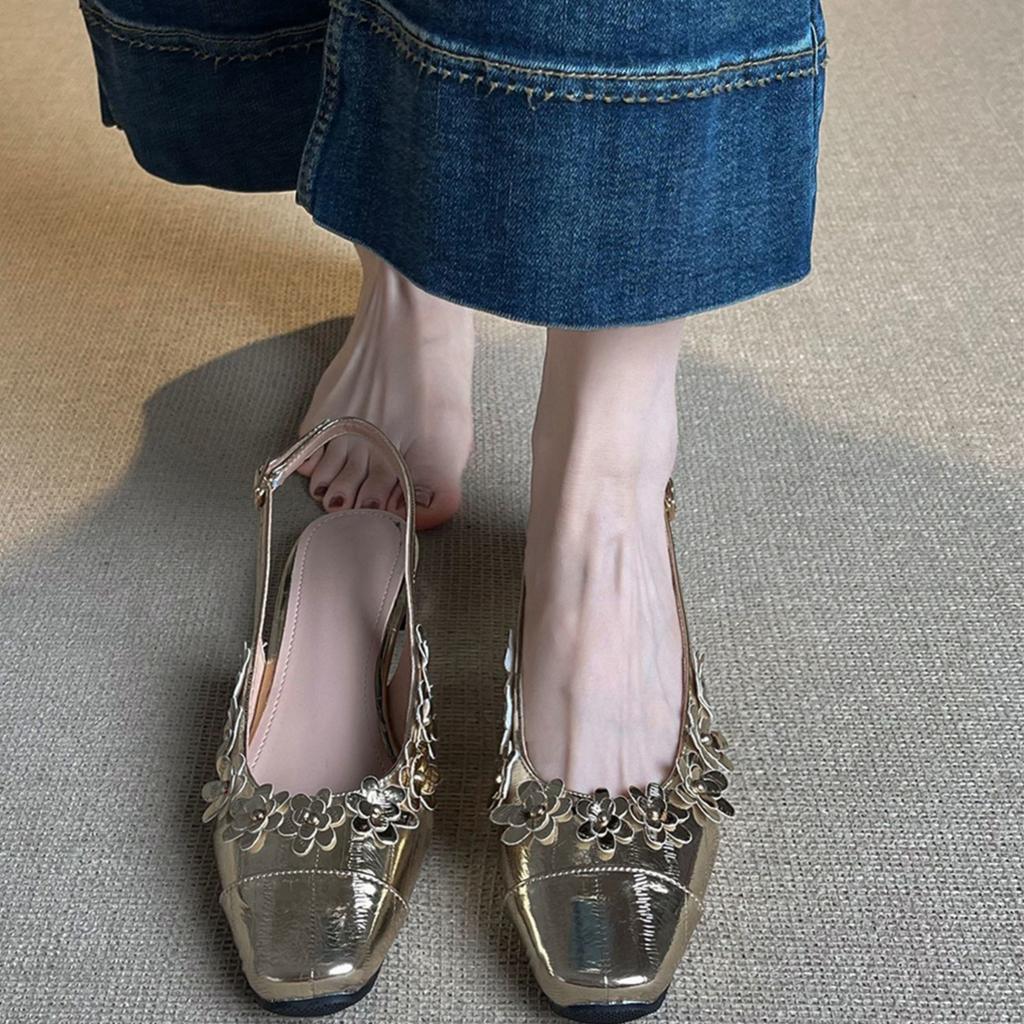 French temperament silver bag head sandals women's summer wear new versatile one-word belt with empty skirt flat-soled single shoes