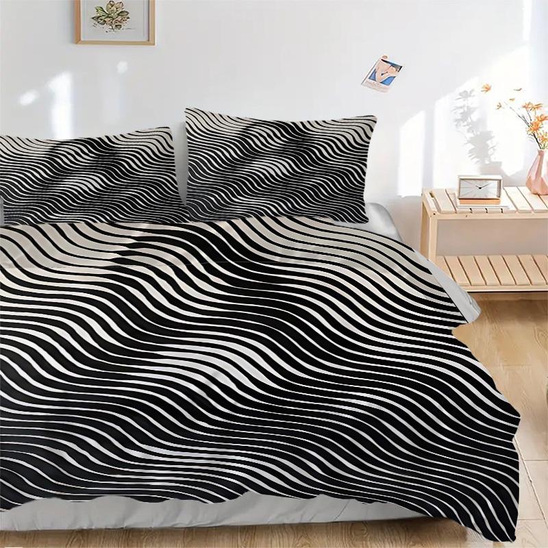 

3pcs Mona Lisa Zigzag Pattern Duvet Cover Set - Machine Washable, Includes 1 Duvet Cover and 2 Pillowcases, No Core Included yy251022213 135x200cm