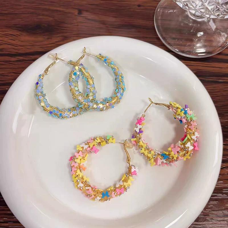 Sweet Dopamine Butterfly Bow Earrings for Women Rhinestone Exquisite Elegent Aesthetics Ear Buckle Crystal Take Picture Jewelry
