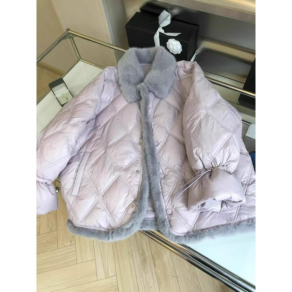 

Ромбовидное хлопковое пальто Женское осенне-зимнее маленькое модное короткое стеганое хлопковое пальто с меховым воротником XS фиолетовый