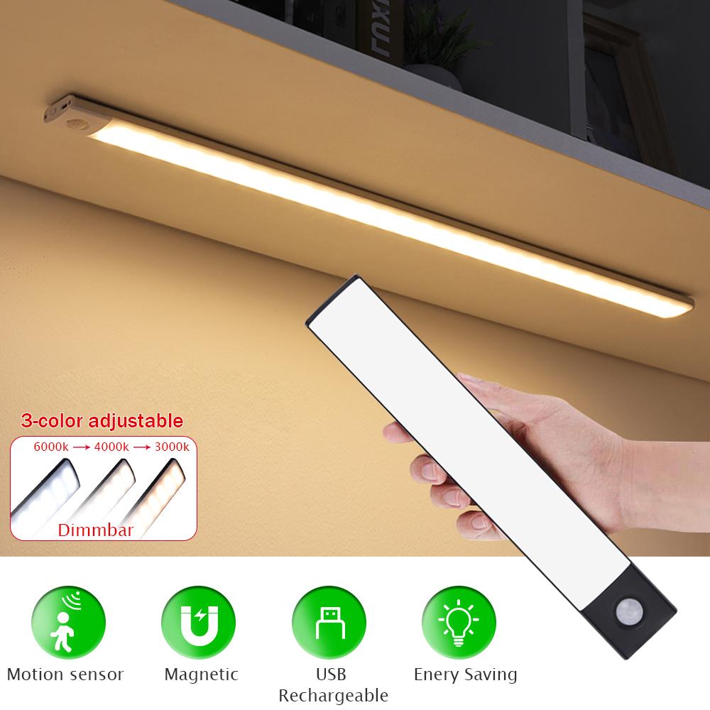 Ultra Thin LED Motion Sensor Cabinet Light USB Rechargeable 3 Magnetic Night Lamp for Kitchen Wardrobe