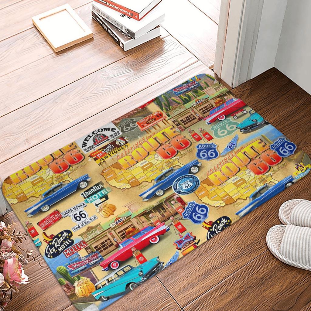 Tapis de porte Route 66 Antidérapant Extérieur Imperméable Tapis de porte Autoroute des Amériques Tapis de sol pour Cuisine Balcon Entrée