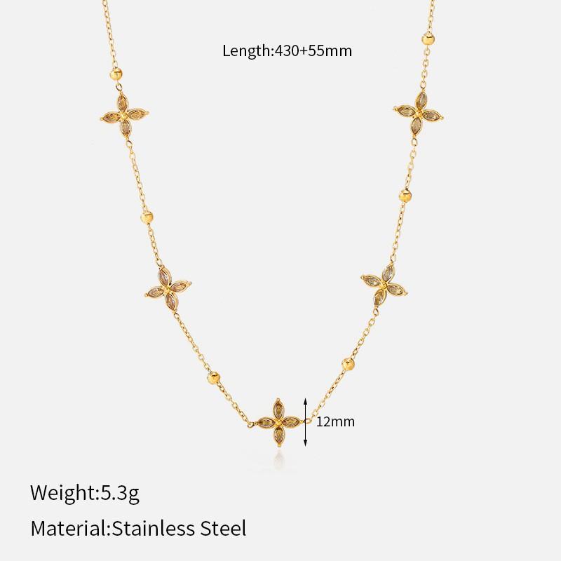 Light Luxury Titanium Steel Necklace 18K Gold Electroplating Double Layer Stacked Wear Star Moon Clover Love Necklace Women's
