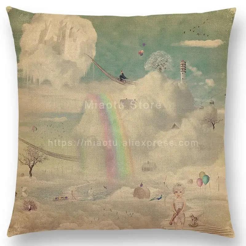 Latest Mysterious Imagine Animals Cushion Cover Forest Raven Fantasy Clouds Sky Moon Stars Earth Dream Girl Prints  Pillow Case