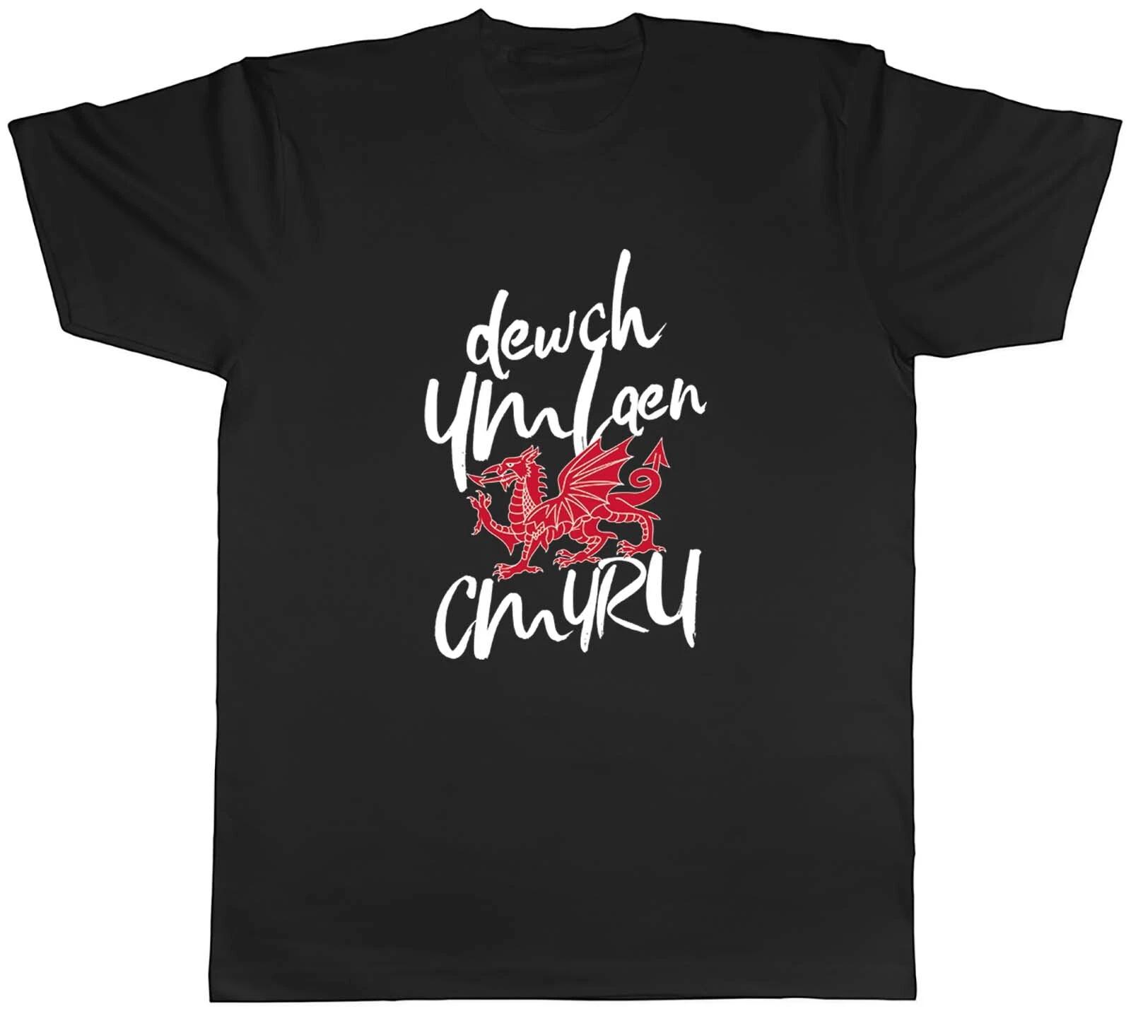 Mens T Shirt Dewch Ymlaen Cmyru in Welsh Dragon Come on Wales Football Tee Gift M