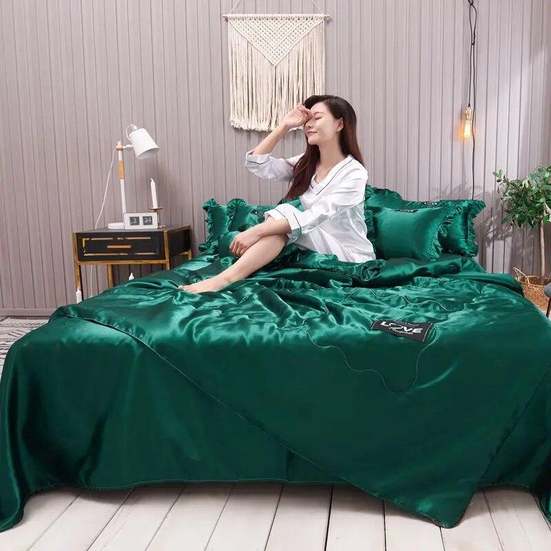 

Моющееся ледяное шелковое летнее однотонное супермягкое нескользящее жаккардовое покрывало для кровати, стеганое одеяло для взрослых и детей, дышащее спальное покрывало 180x220cm