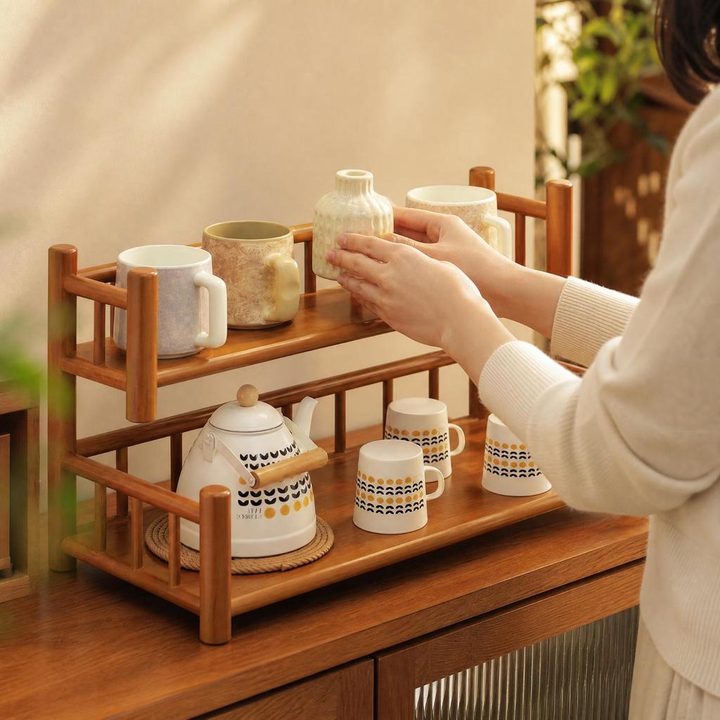 Two-Tier Tabletop Shelving unitSaving Rack with Raised Rails Compact