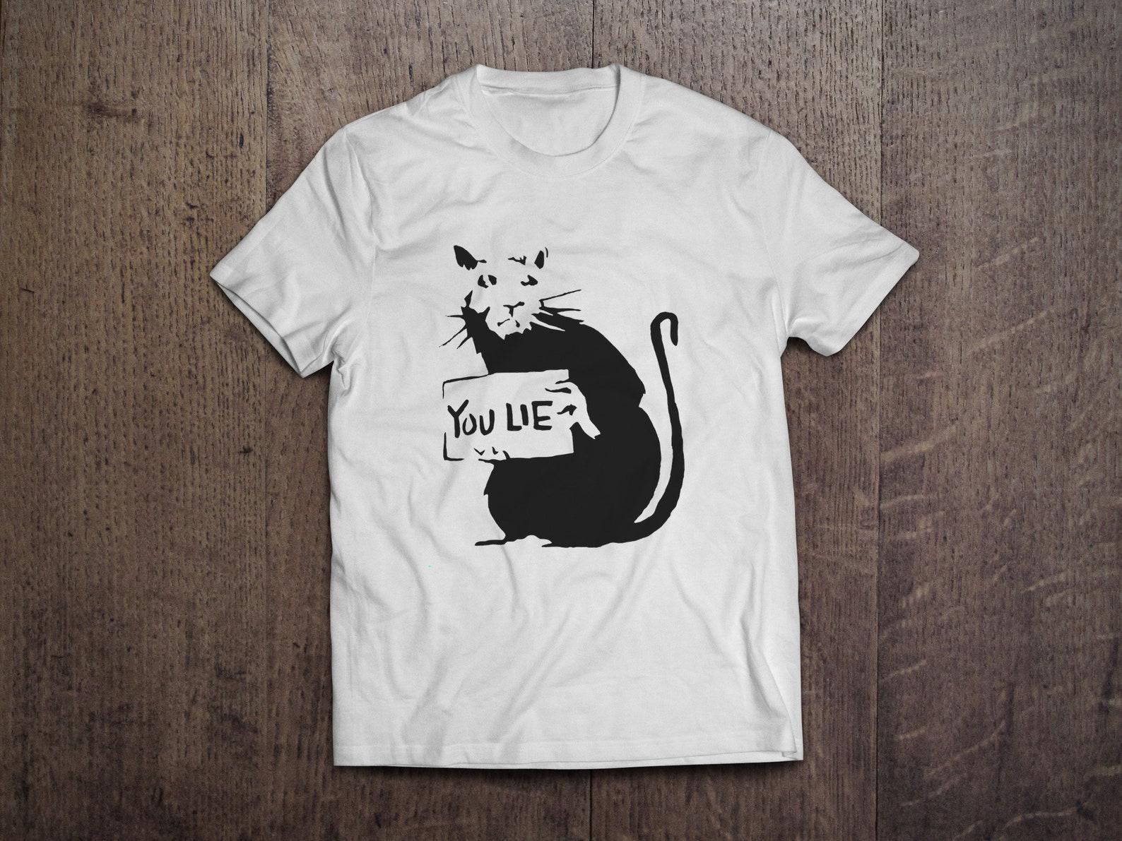 Graffiti Street Art Banksy You Lie Rat / Heavyweight cotton unisex T shirt with print tee top 3XL