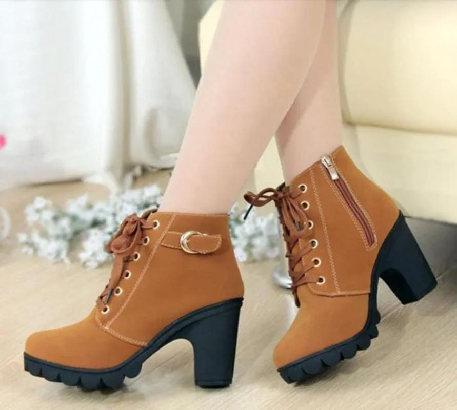 luxury 2026 New Women Shoes Lace Up Ankle Boots Zapatos Mujer Fashion High Heels Ladies Casual Spring Pumps Platform Heel 42