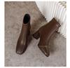 Fashion Fashionable  Skin Short Boots Women's Chunky High Heels Side Zipper All-Match Winter Boot Korean Style Flat Booties