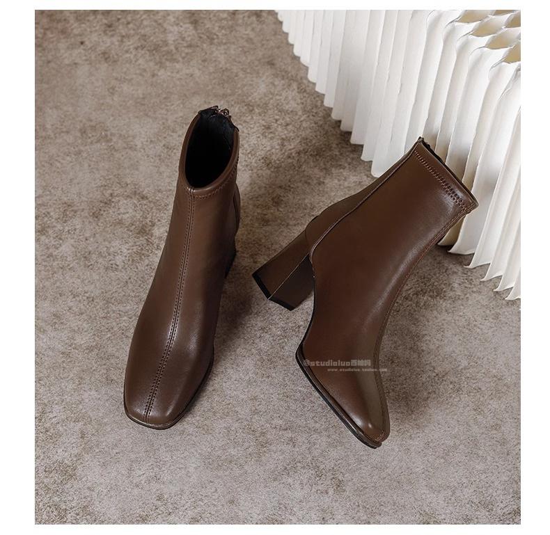 Fashion Fashionable  Skin Short Boots Women's Chunky High Heels Side Zipper All-Match Winter Boot Korean Style Flat Booties