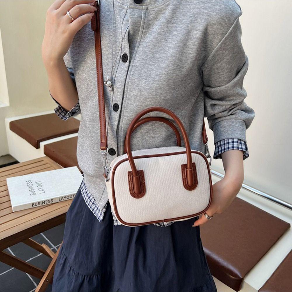 High Quality Leather PU Bowling Bag Korean Style Contrast Color Crossbody Bag Portable