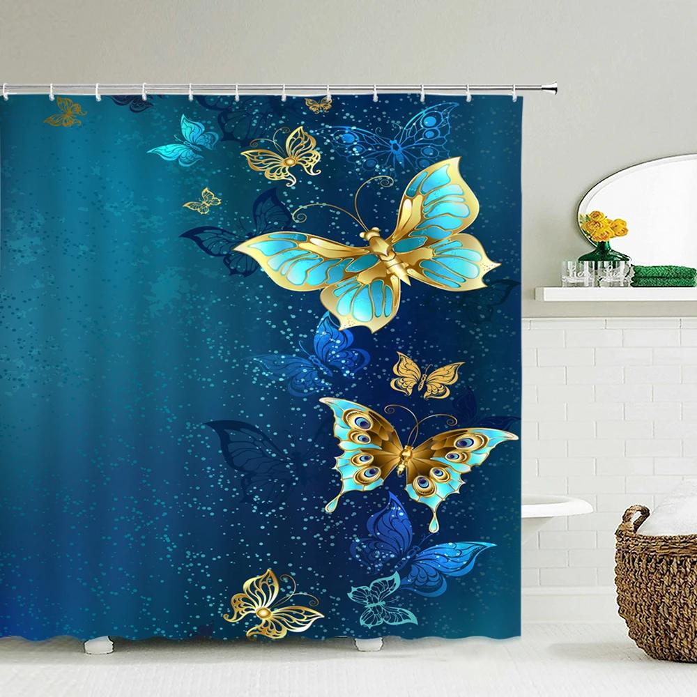 3D Colorful Butterfly Waterproof Fabric Shower Curtain Bathroom Curtains Beautiful Flowers Printed Bath Screen Home Decoration
