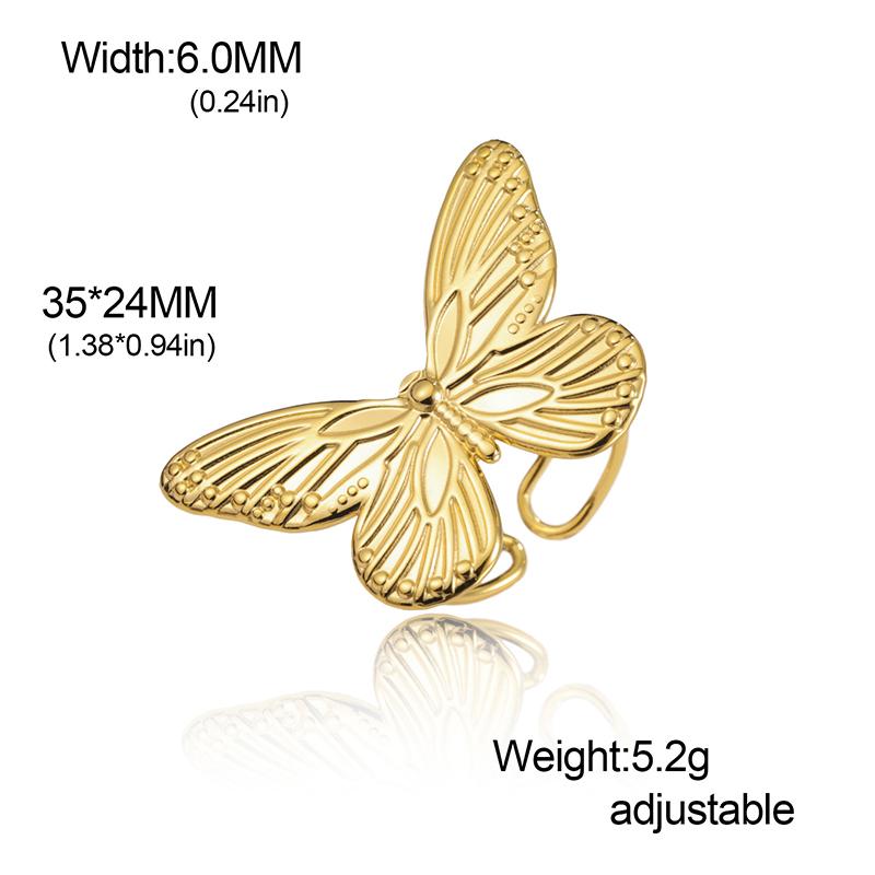 Stainless Steel Adjustable Butterfly Women'S Ring Gold Plated Finger Rings Trendy Jewelry Birthday Gift