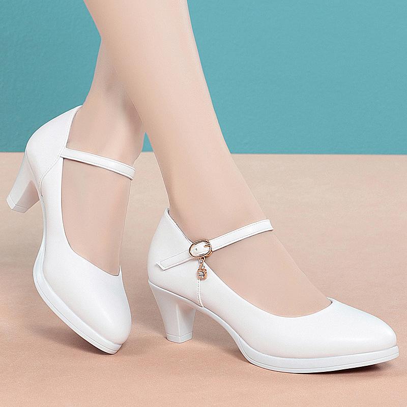 Punta Tonda, Basso Taglio, Alla Moda, Eleganti, Tacco Chunky, Tacco Medio, Suola Morbida, Comode Scarpe da Lavoro con Cinturino a Singola Fibbia