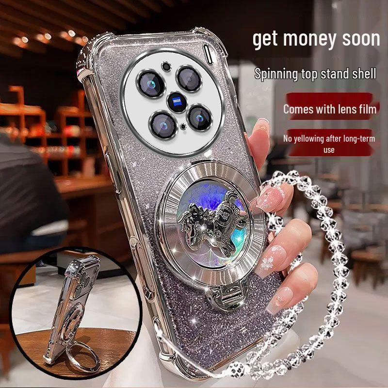 

Vivox 300 Pro Phone Case with Rotating Horse Bracket and Electroplated Drop-Proof Airbag Corners for Men X200