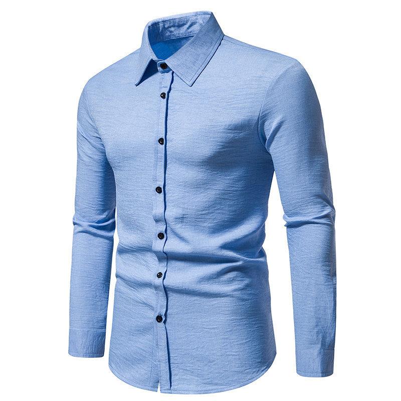 Nový pánský trend Jednobarevný retro styl Ležérní košile s dlouhým rukávem Pánské módní topy