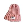 Knitted Woolen Hat Solid Color English Cloth Label Pullover Hat Autumn and Winter Warm Curled Casual Knitted Hat