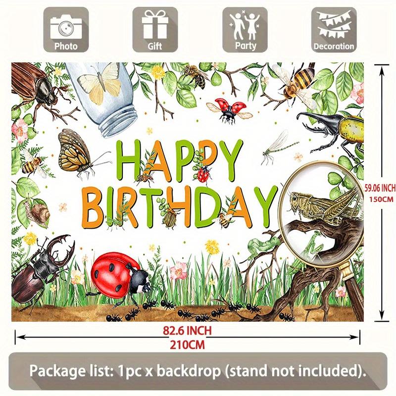 One birthday background fabric featuring an insect theme. Perfect for decorating and taking photos for mini birthday parties.