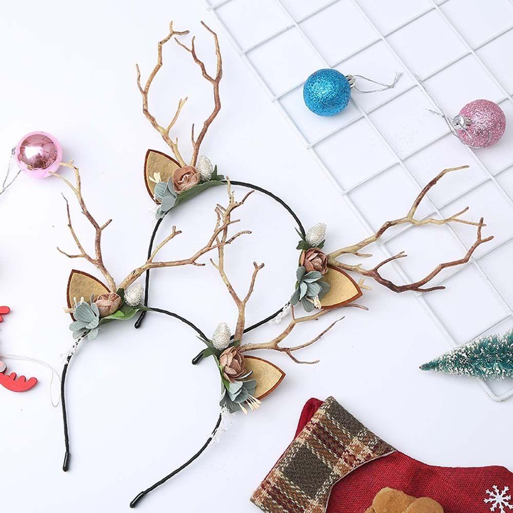 Butterfly Antler Hair Hoop Ball Flower Hairbands Elegant Christmas Elk Headband  Cosplay