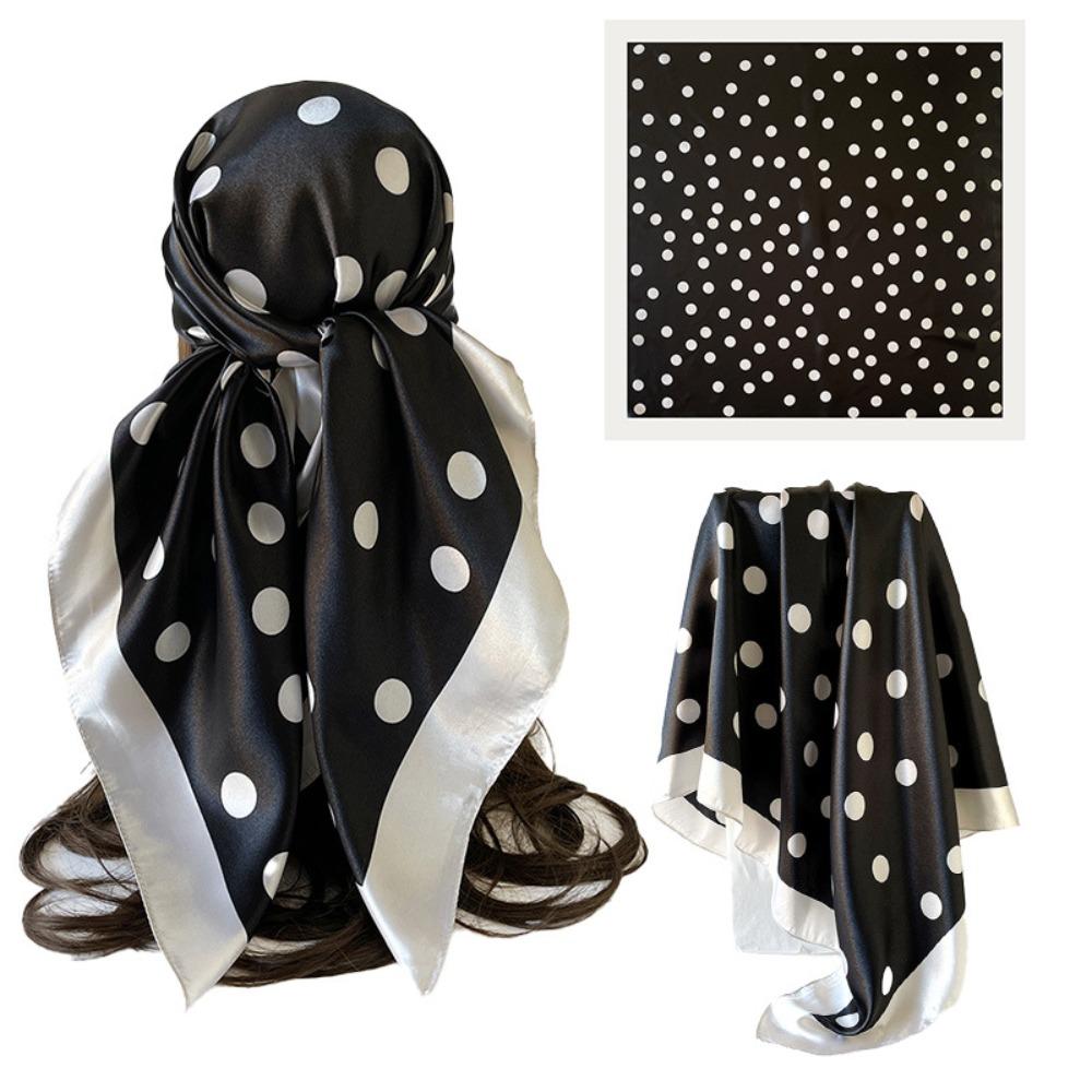Geometric Shape Small Square Scarf Y2K Polka Dot Silk Scarf Dot Print Scarf  Scarf Accessories чёрный