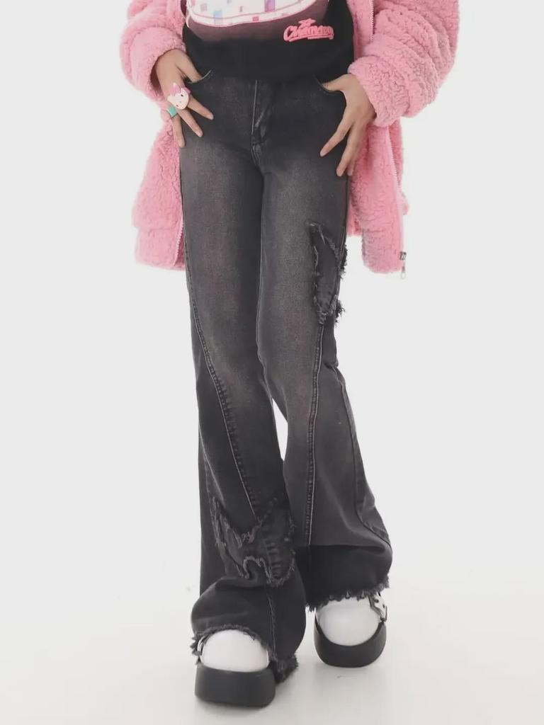 2024 High-Waisted Butterfly Flared Jeans for Plus-Size Women