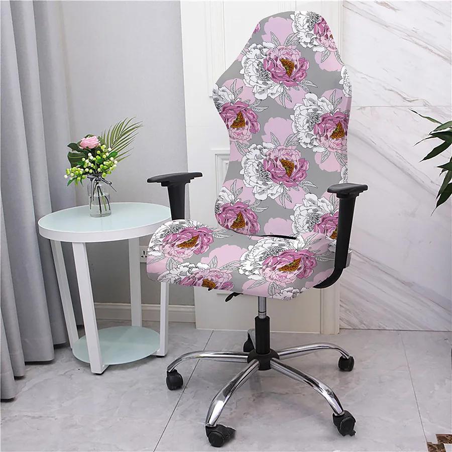 2pcs/set Flower Printed Racing Desk Rotating Slipcovers Office Computer Gaming Chair Covers Stretch Armchair Gamer Seat Cover