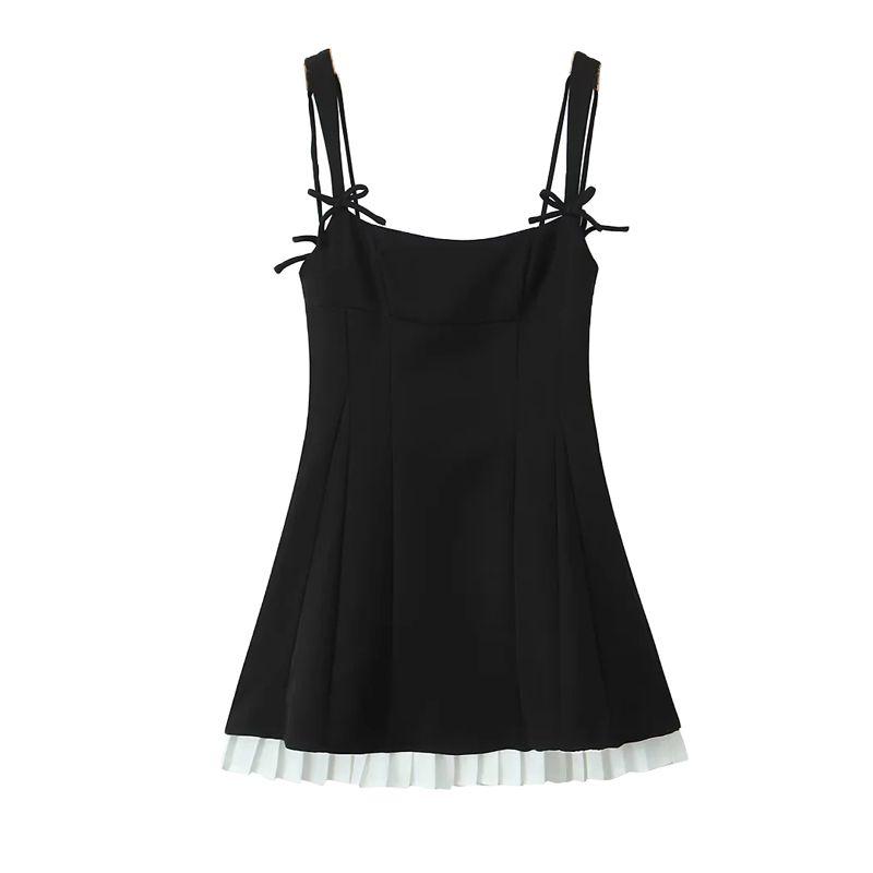 

Весна Новая Женская Одежда Французский Стиль Бант Без Рукавов Приталенное С Контролем Талии Стройнящее Платье-Слинг с Завышенной Талией Black L