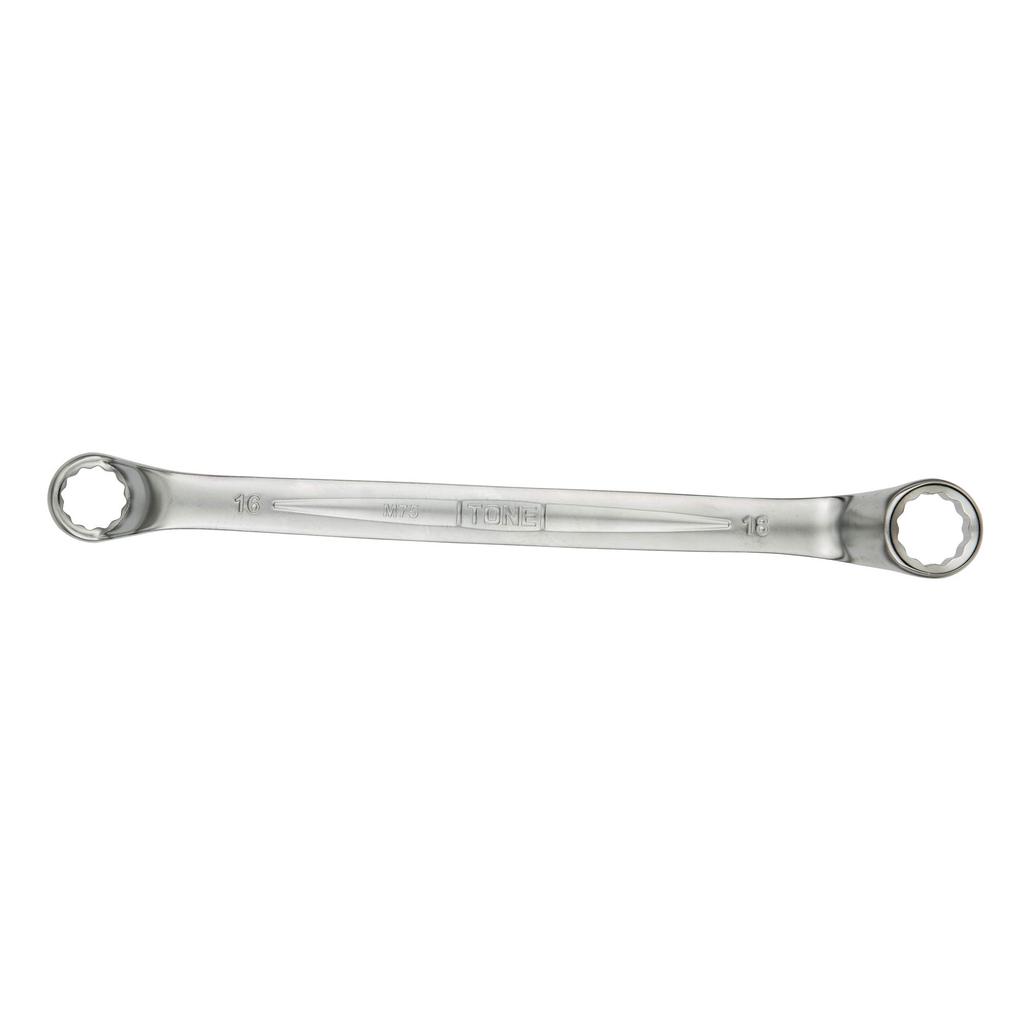 TONE Long Mechanic Open End Wrench 16 x 18mm Flats (75°), M75-1618,