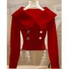 2026 Autumn/Winter French Chic White Lapel Knitwear: Women's Elegant, Waist-Cinched Slimming Sweater.