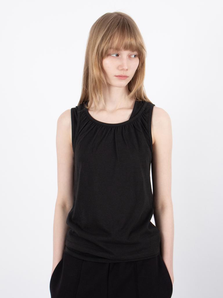 Seleukeu Asymmetrical Double Sleeveless _ Black