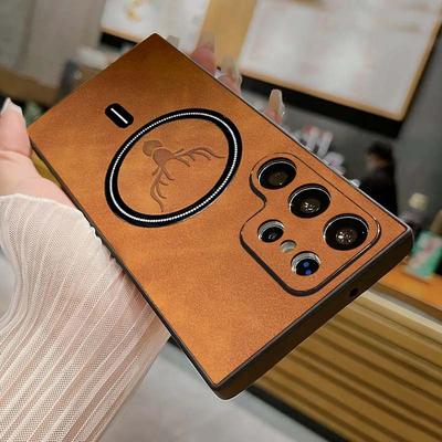Elk PU Leather Magsafe Case for Samsung Galaxy S24 Ultra S23 S22 Plus S21 FE Note 20 Magnetic Wireless Charging Matte Cover Shell