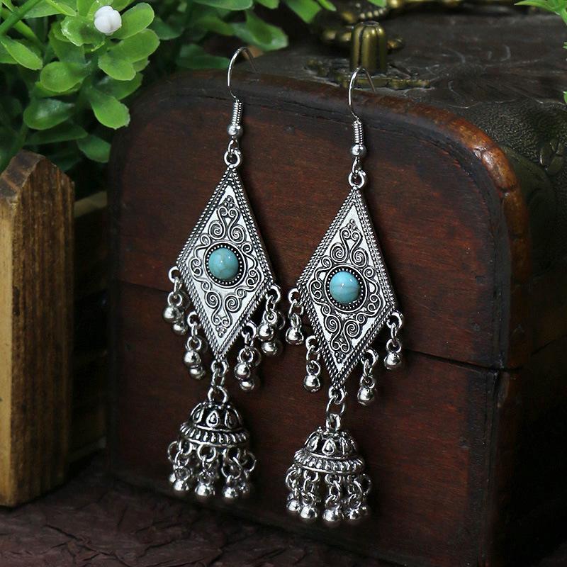 53 Styles Bohemian Vintage Tibetan Silver Geometric Drop Earrings For Women Ethnic Blue Stone Tassel Dangle Earrings Jewelry