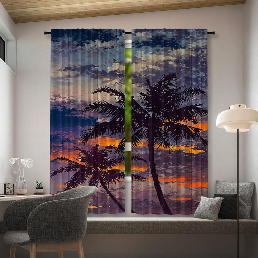 Coconut Tree Printed Curtains Pole Bag Christmas Decorations Daily Home Room Made Of Polyester