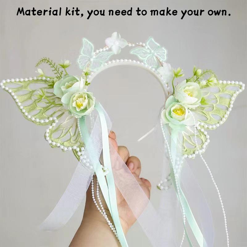 Serre-tête Fleur Papillon Perle - Couronne Artificielle Fait Main Bricolage Bijoux de Cheveux pour Filles, Accessoires de Fête et de Mariage