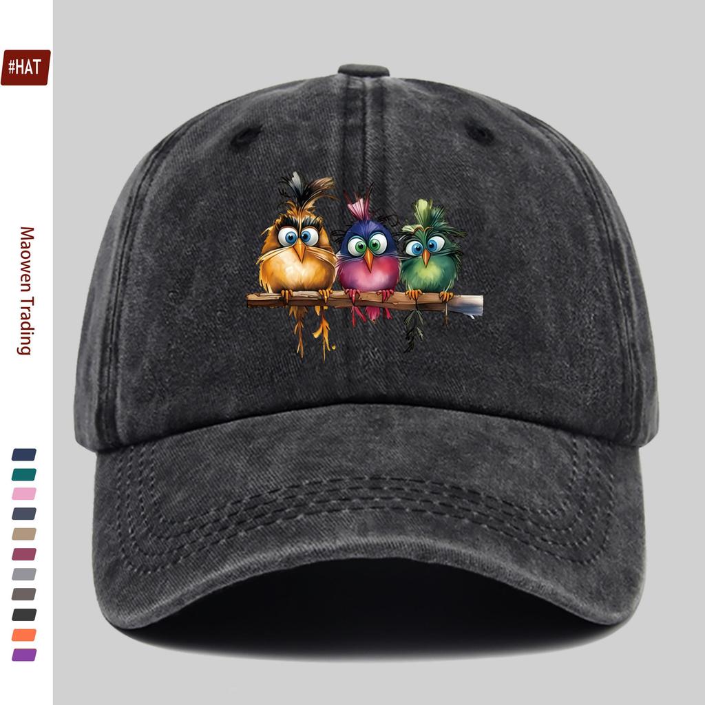 pc Fun Cute Three Birds Print Baseball Cap Casual Design Sun Hat Comfortable And Lightweight Buckle Adjustable Fashion Skateboa