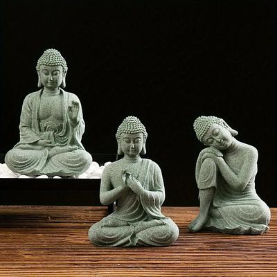 Buddha-Statue, Fischtank-Dekoration, Mini-Buddhismus-Figur, Schreibtischaufsatz, Tischdekoration, Heimdekoration, Zen-Statue, grüner Sandstein, Thailand