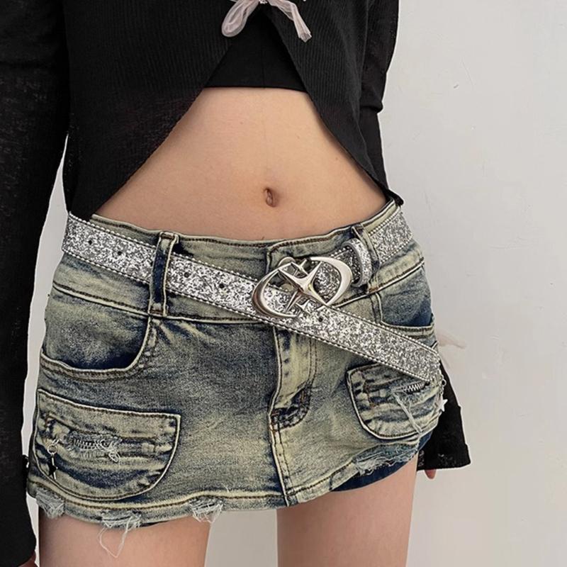 Shinning Adjustable Buckle Waist Belts for Jeans Adjustable Belt for Cowboy Cowgirl Teens Female Jeans Skirt Waistband