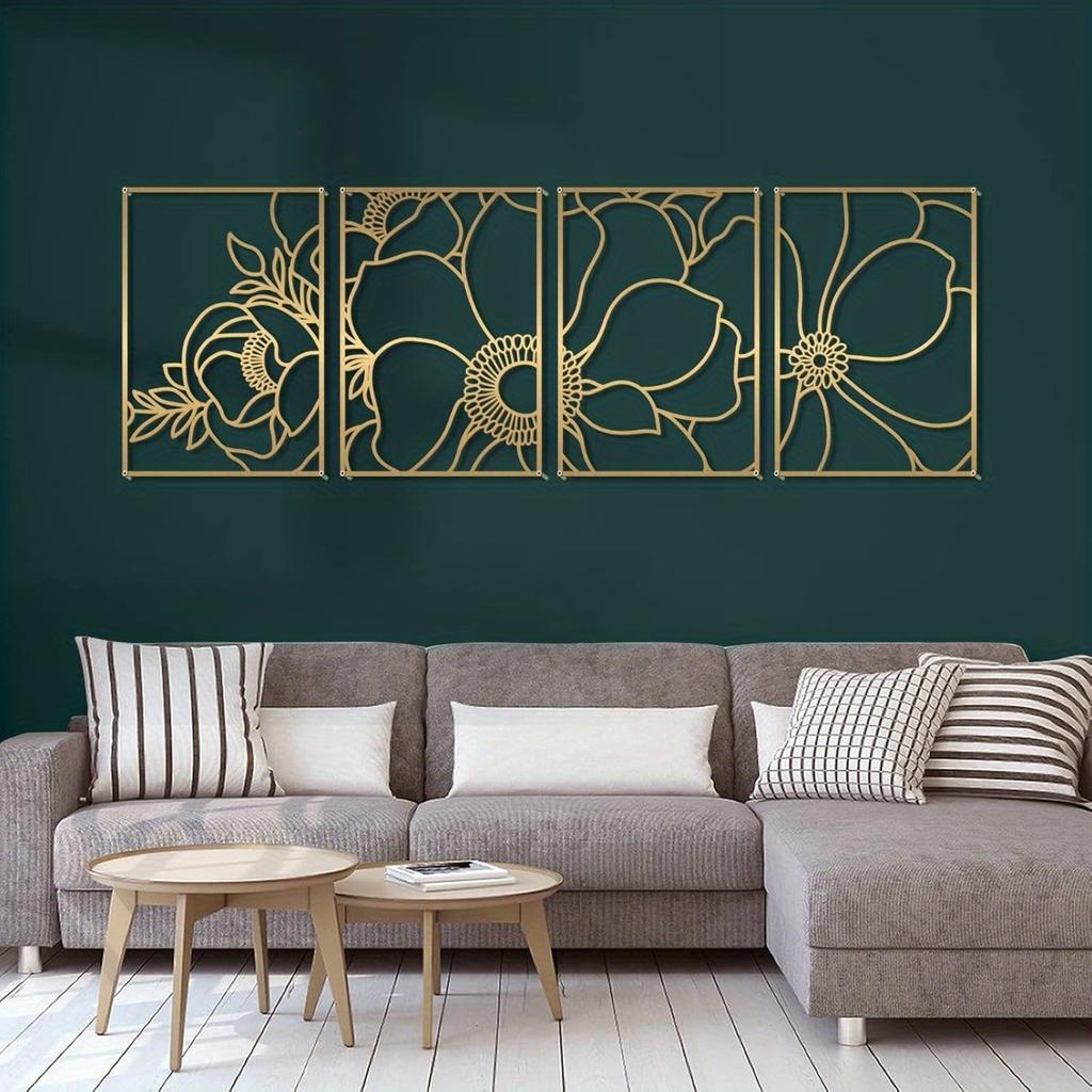 1pc Gold Floral Single Line Metal Wall Art Minimalist Abstract Home Hanging Decor Holiday Gift