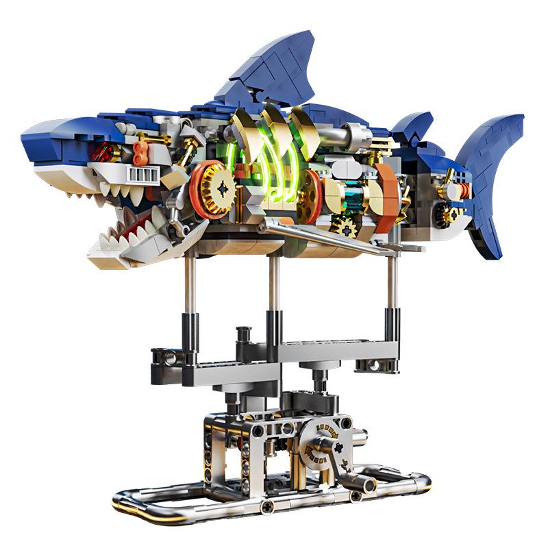 Lego-Compatible Mechanical Parrot, Shark, Whale, and Octopus Assembly Model Toys
