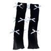 Women Japanese Style JK Girl Ribbed Knitted Leg Warmers Cute Small Bowknot Ruffled Hem Boot Cuffs Leg Cover Long Socks