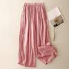 Women's High-end Vintage Embroidered Loose Wide-leg Cropped Pants Summer Cotton Linen Pants for Women