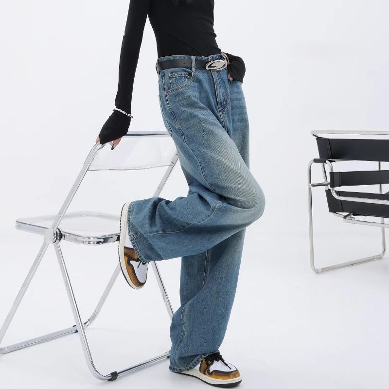 Pear-shaped Body Wide-leg Jeans for Women with Large Size Fat Mm Slim High Waist Straight-leg Pants for Summer New Loose Floor Pants