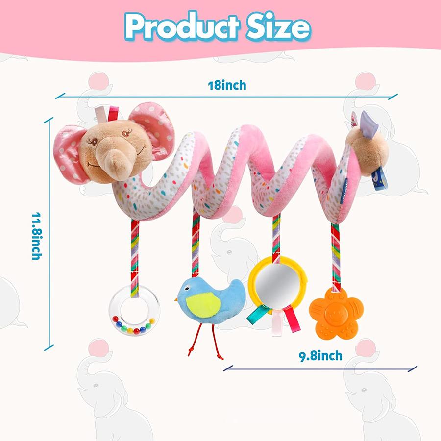 Baby Car Seat Toys Activity Stroller Toy for Boys Girls 0 3 6 9 10 12 Months, Spiral Hanging Plush Toys Activity Stroller Toys