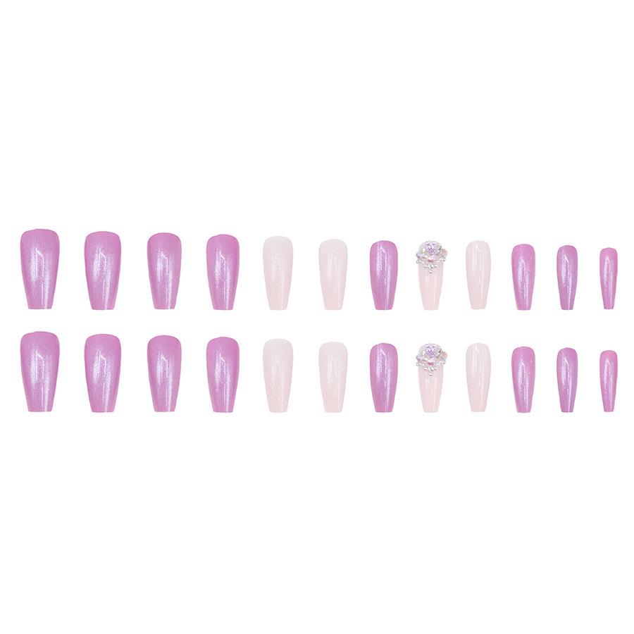 Purple Aurora Rhinestone Long Ballet False Nails
